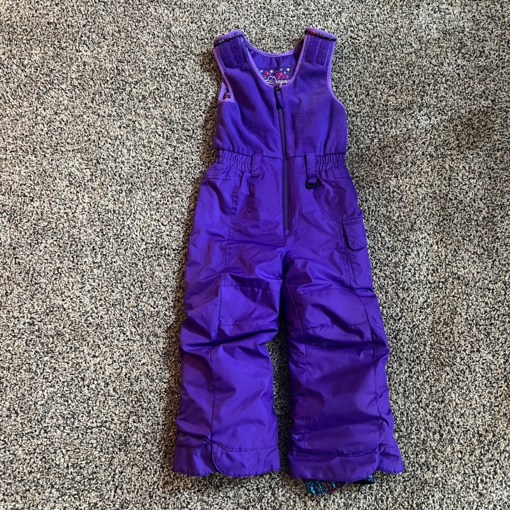 Snow‎ Dragons Purple Insulated Snow Bibs Girls Size 5 Fleece Bodice 8625A